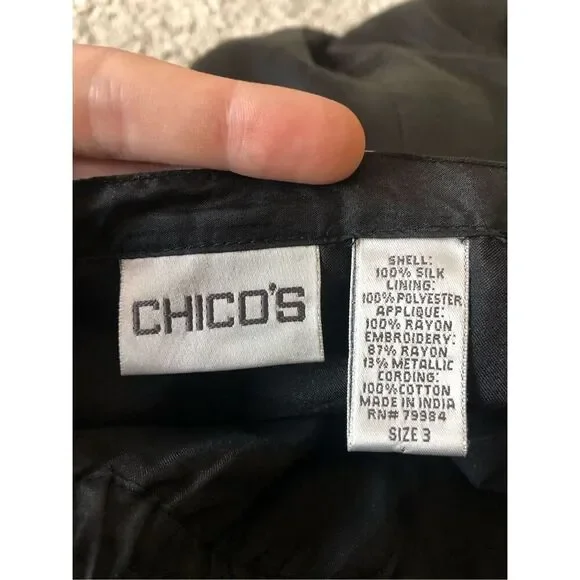 Chico’s Women’s Black Elegant Knee Length Silk Floral Embroidered Skirt Size 3 ( - Picture 5 of 8